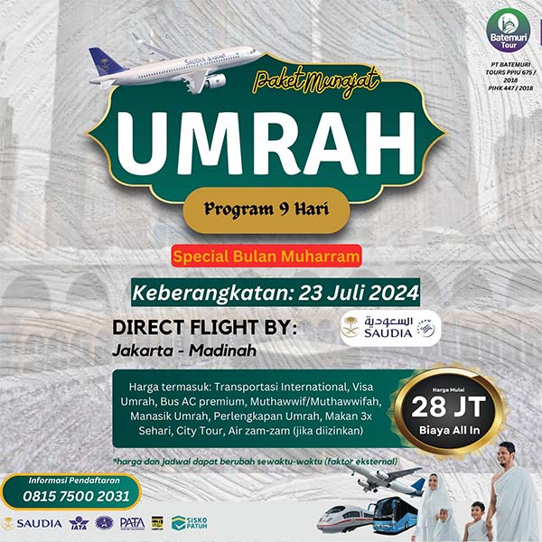 Umrah Ku Dakwah ku, Hudaya Safari Tour, Paket 9 hari, Keberangkatan  23 Juli  2024 